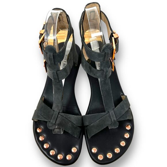 Matt Bernson Gladiator Sandal Studded Nubuck Leather Open Toe T Strap 7 - Picture 6 of 13